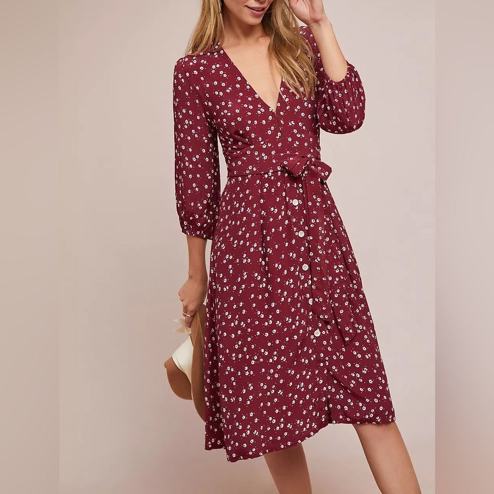 Faithfull The Brand Red/ White Betina Floral Midi Dress Size Extra Large/ 10